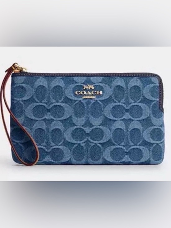 Coach Handbags - 💙Coach NWT Blue Denim Large Corner Zip Wristlet with Gold Accents